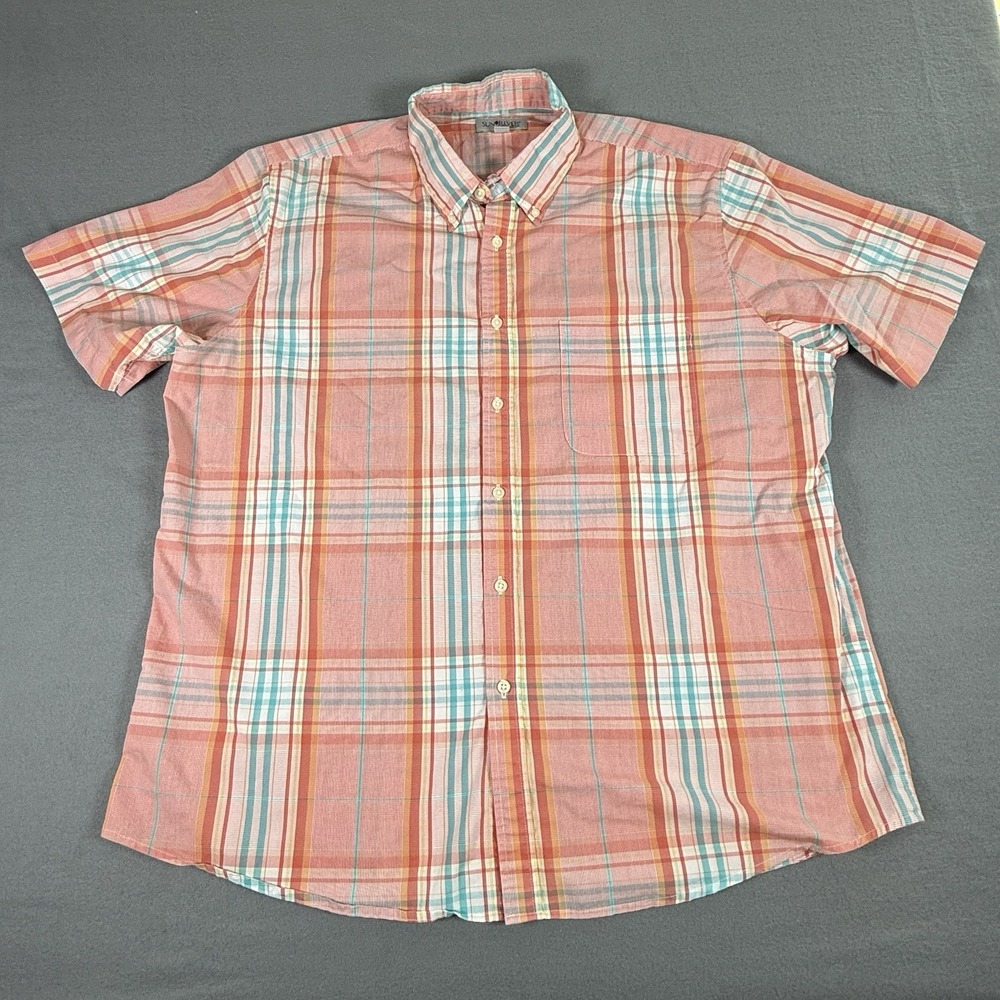 Sun River Mens 2XL Orange Blue Plaid Short Sleeve‎ Button Up Pocket